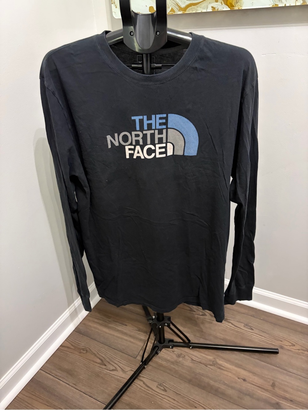 The North Face Men's Long Sleeve Logo Tee - Black with Blue & White Logo